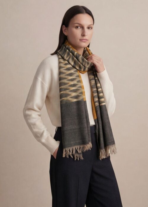Heritage Pashmina® Saffron Smoke Lattice Kashmiri Ikat Scarf