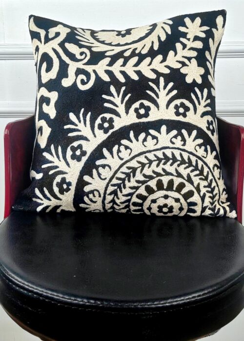 Ivory Noir Garden Kashmiri Wool Cushion Cover