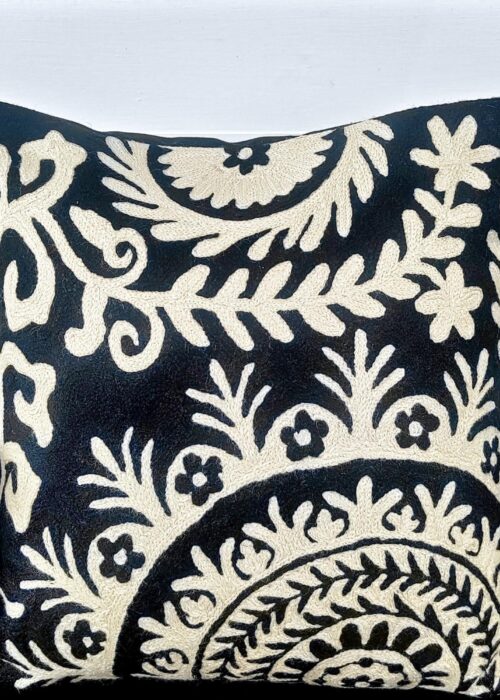Ivory Noir Garden Kashmiri Wool Cushion Cover