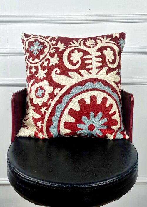 Crimson Arabesque Kashmiri Wool Cushion Cover