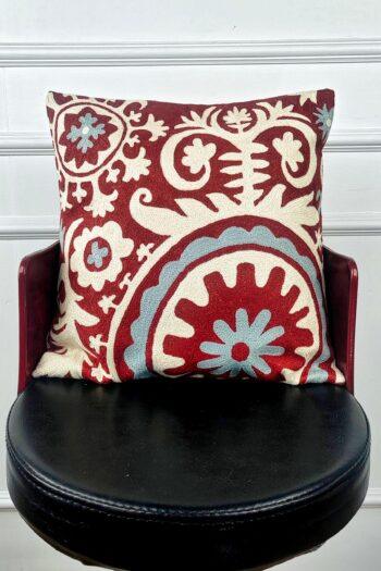 Crimson Arabesque Kashmiri Wool Cushion Cover