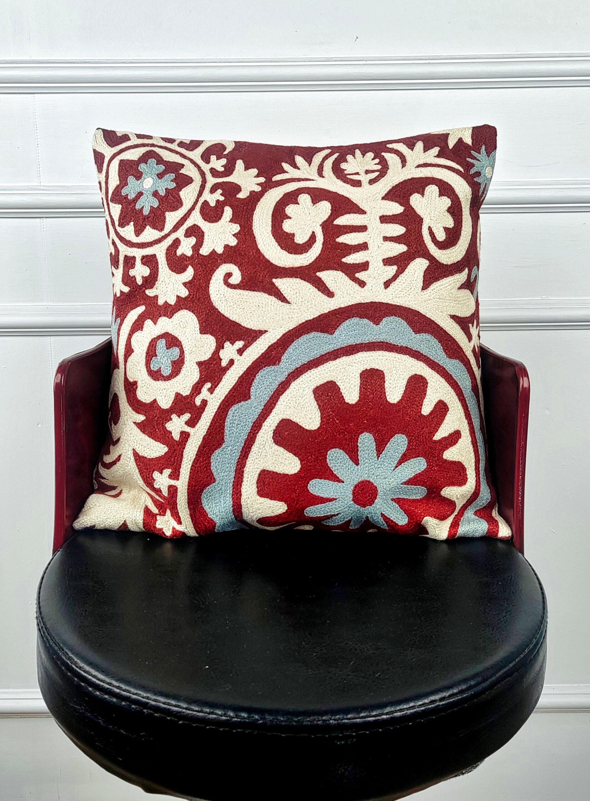 28a-600x814 Crimson Arabesque Kashmiri Wool Cushion Cover