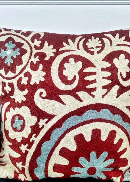 Crimson Arabesque Kashmiri Wool Cushion Cover