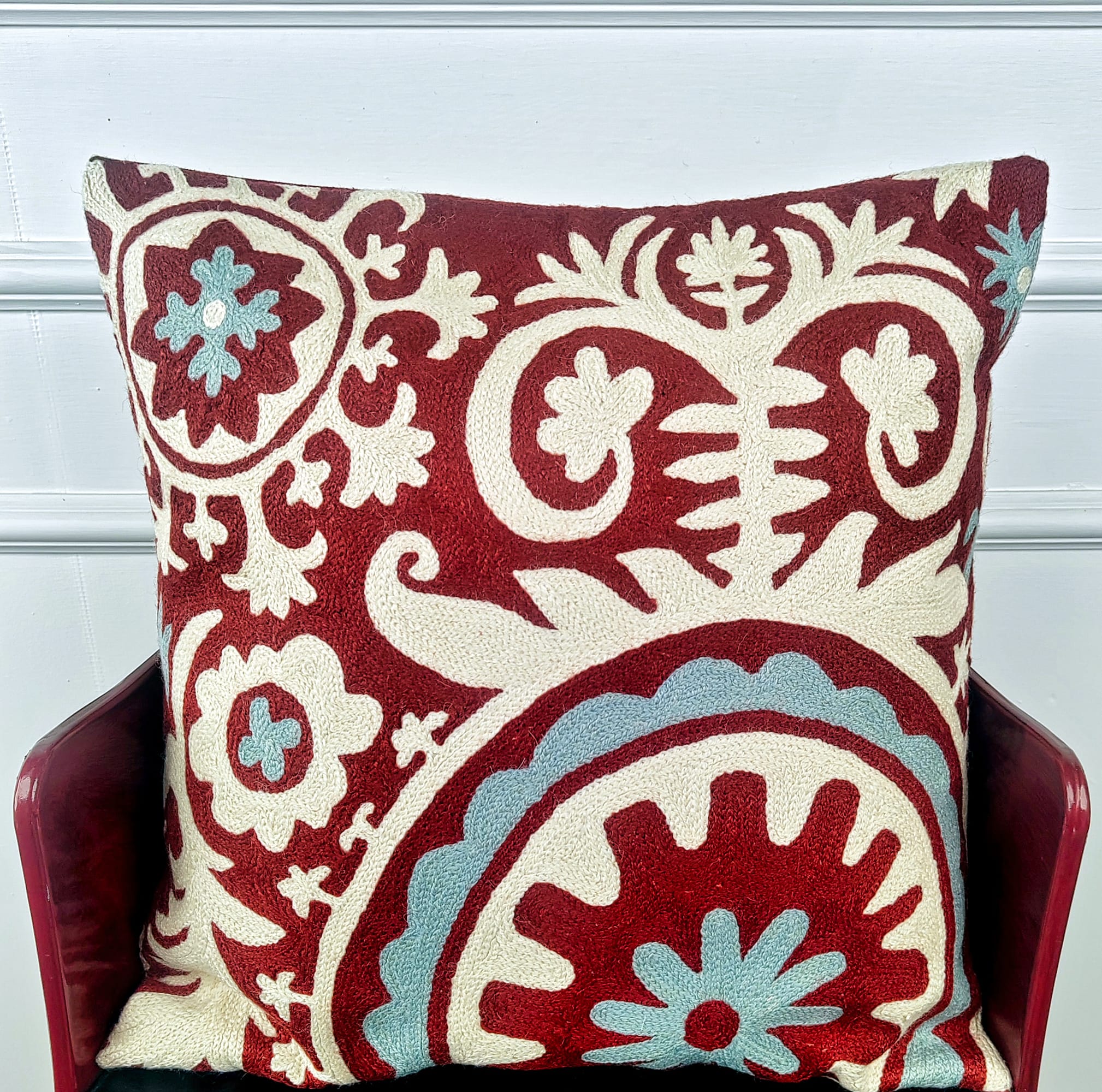 28b-600x595 Crimson Arabesque Kashmiri Wool Cushion Cover - Image 2
