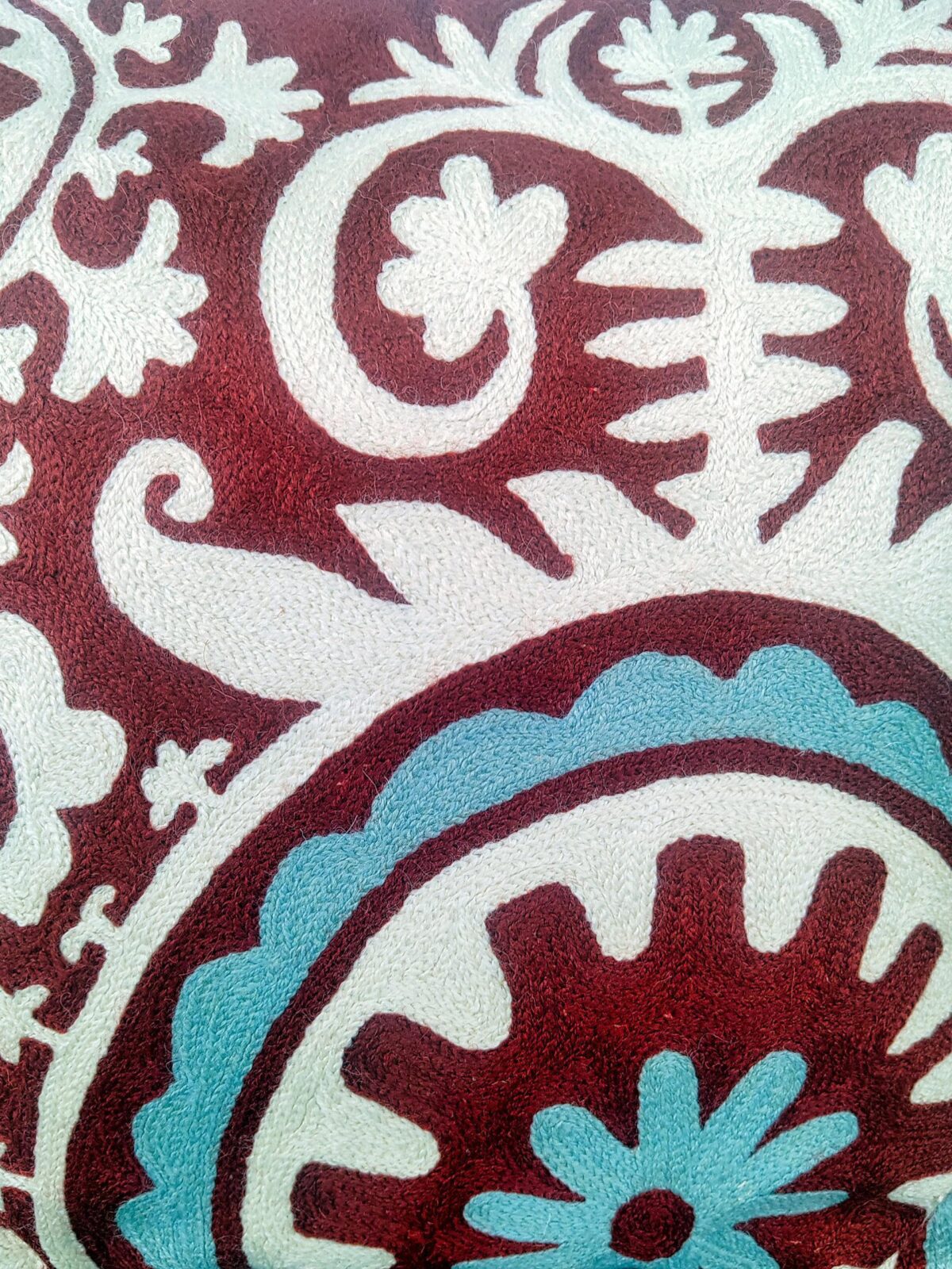 Crimson Arabesque Kashmiri Wool Cushion Cover