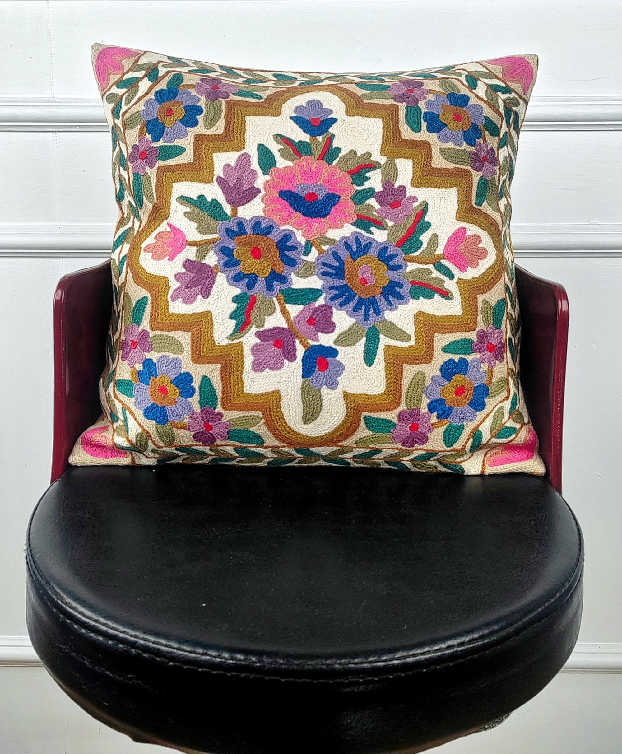 29a-600x727 Garden Mosaic Kashmiri Wool Cushion Cover