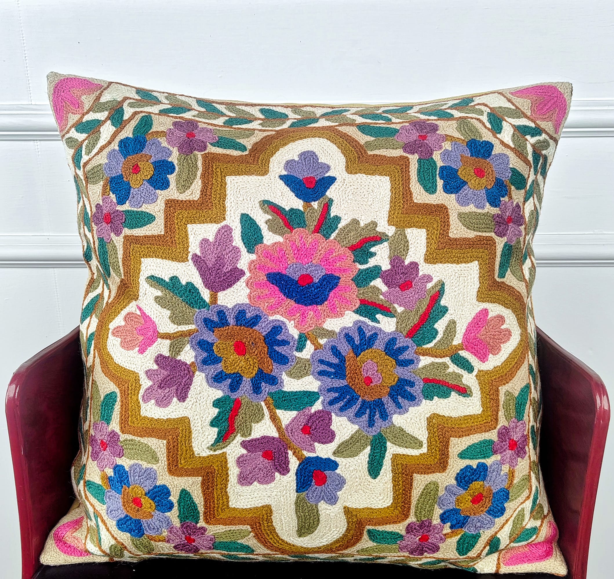 29b-600x566 Garden Mosaic Kashmiri Wool Cushion Cover - Image 2