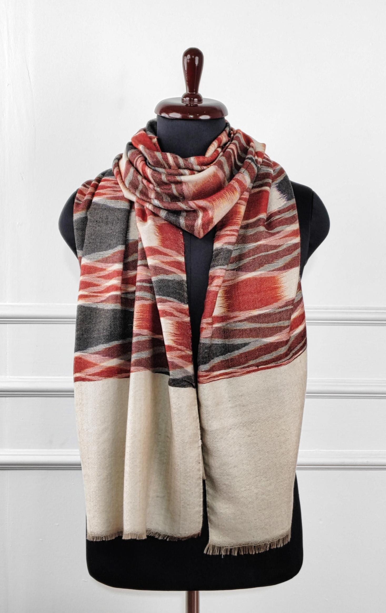 3a-600x953 Heritage Pashmina® Rosewood Blush Kashmiri Ikat Scarf