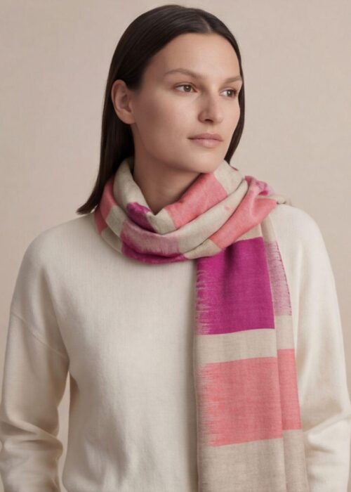 Heritage Pashmina® Fuchsia Blush Strata Kashmiri Ikat Scarf