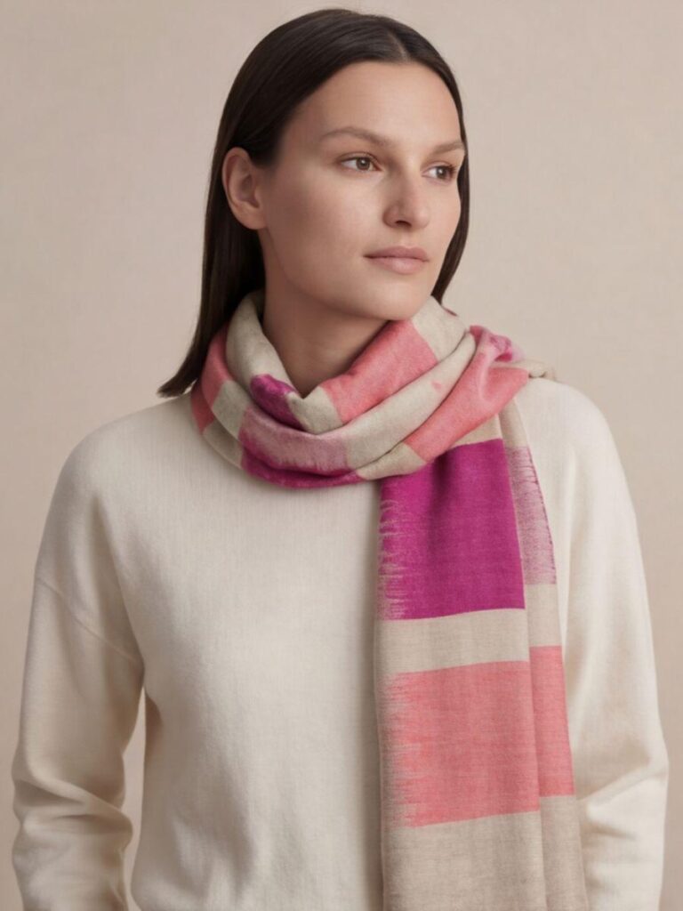 Heritage Pashmina® Fuchsia Blush Strata Kashmiri Ikat Scarf
