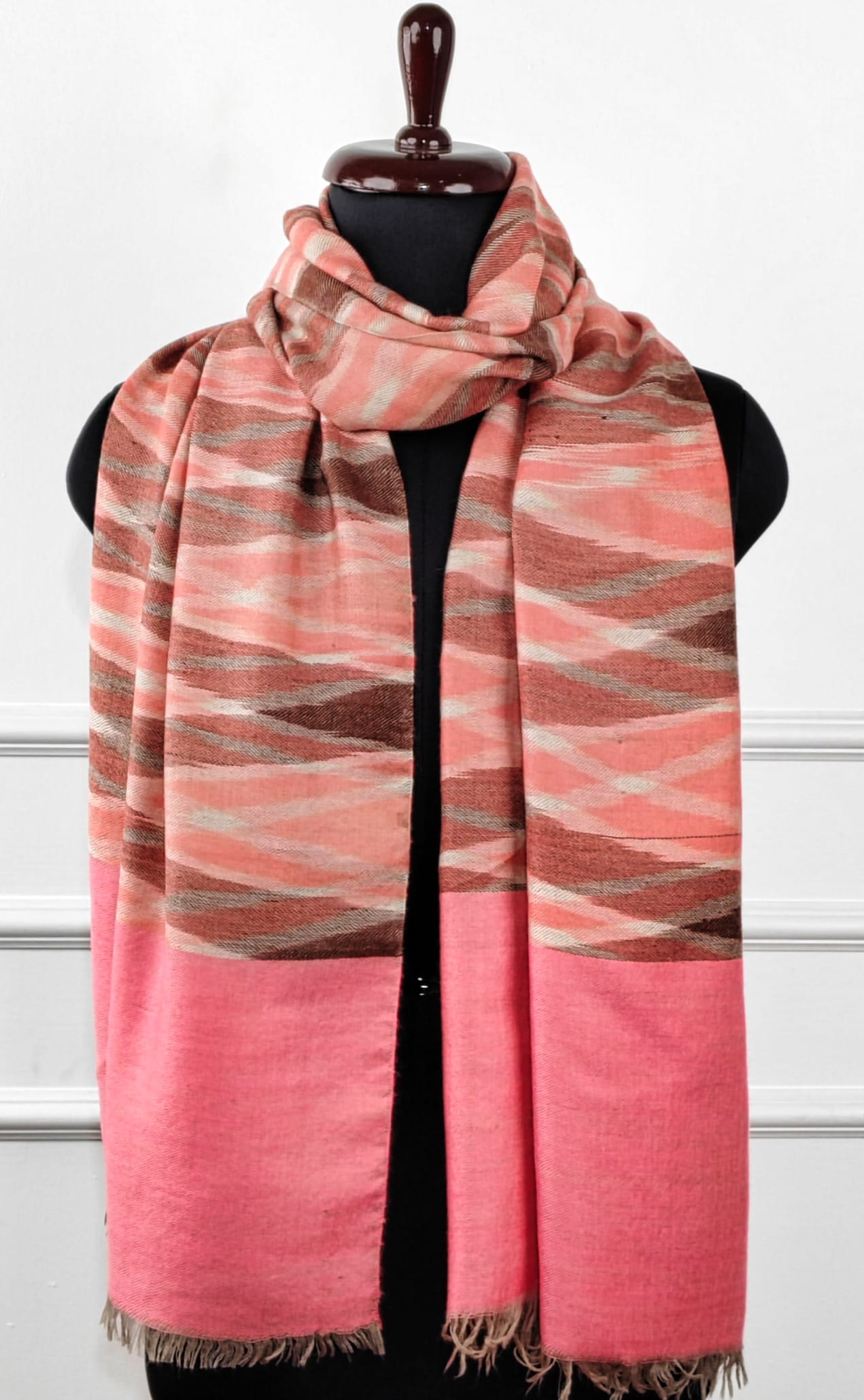 6b-600x972 Heritage Pashmina® Rosewood Mirage Kashmiri Ikat Scarf - Image 2