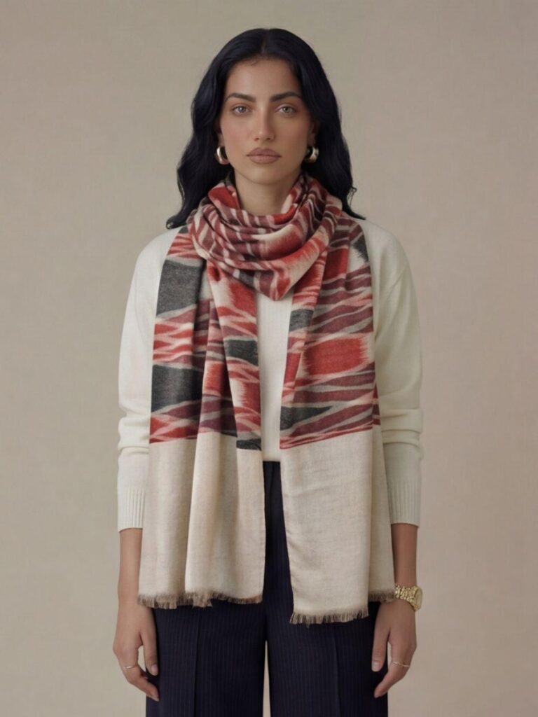 Heritage Pashmina® Rosewood Blush Kashmiri Ikat Scarf