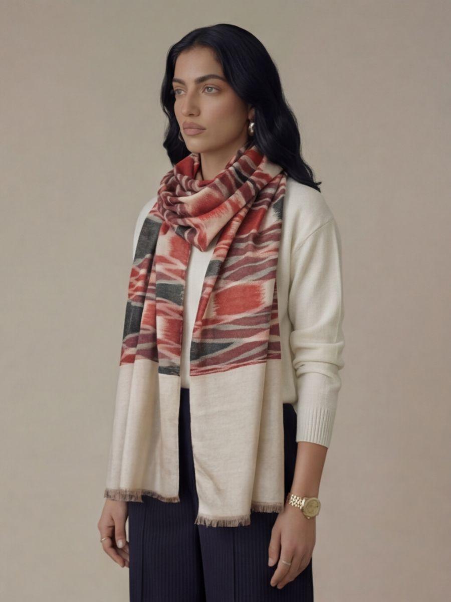 8-700x933 Heritage Pashmina® Rosewood Blush Kashmiri Ikat Scarf - Image 2