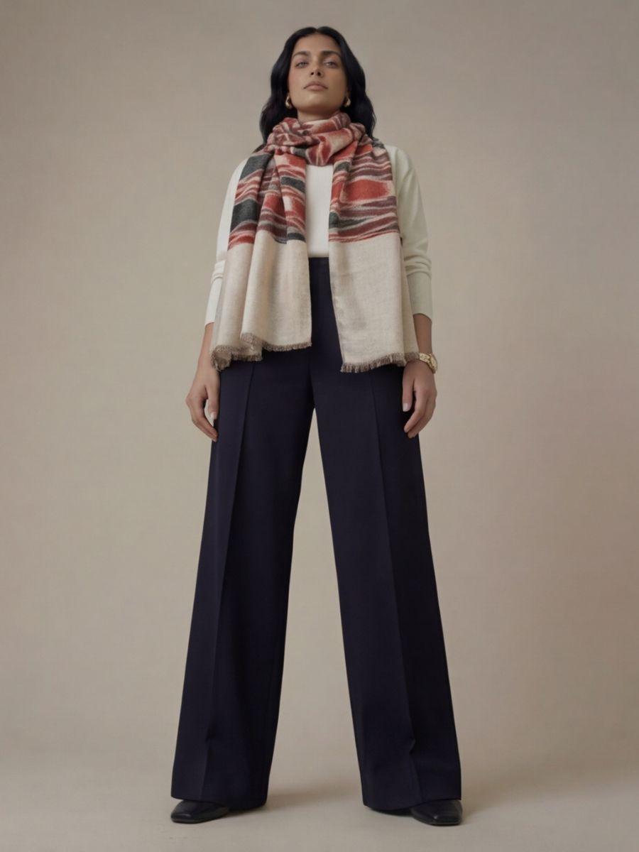 9-700x933 Heritage Pashmina® Rosewood Blush Kashmiri Ikat Scarf - Image 6