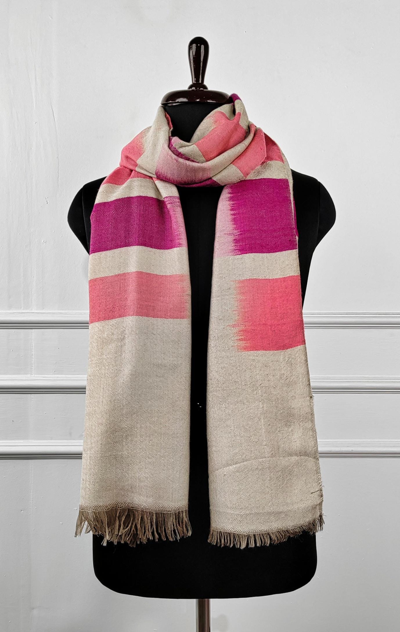 9a-600x947 Heritage Pashmina® Fuchsia Blush Strata Kashmiri Ikat Scarf