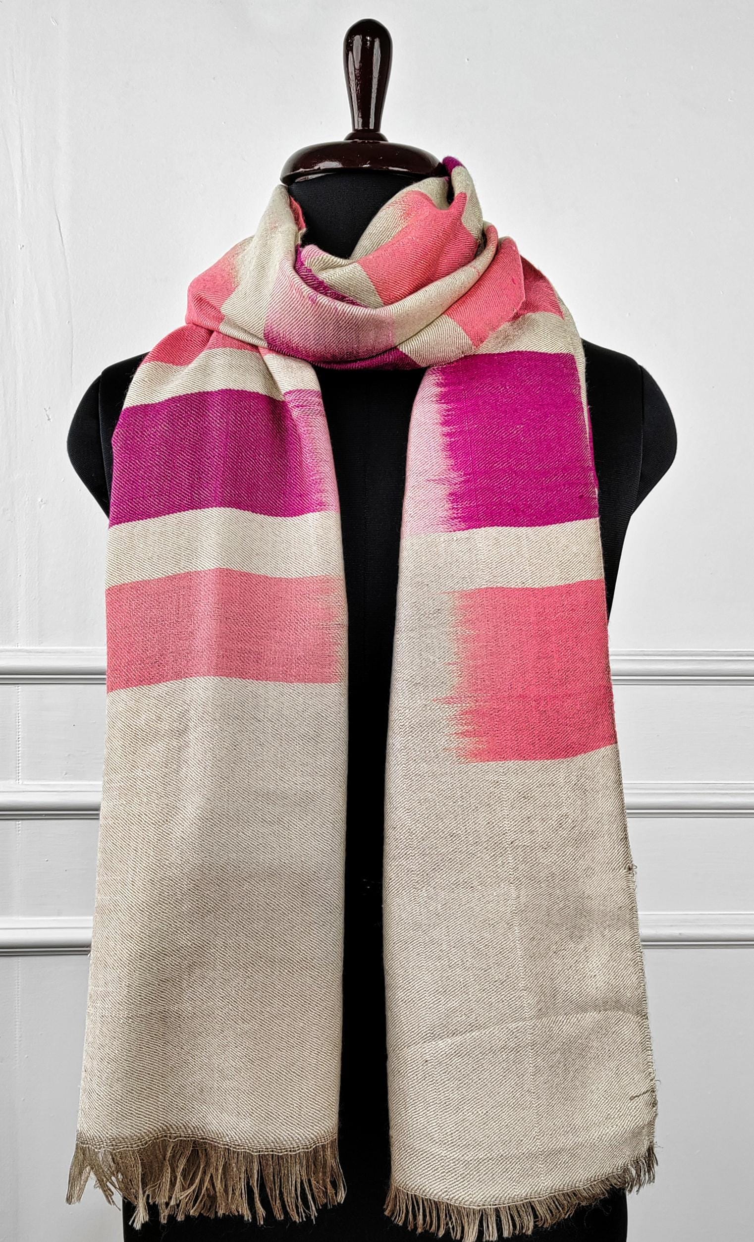 9b-600x988 Heritage Pashmina® Fuchsia Blush Strata Kashmiri Ikat Scarf - Image 2
