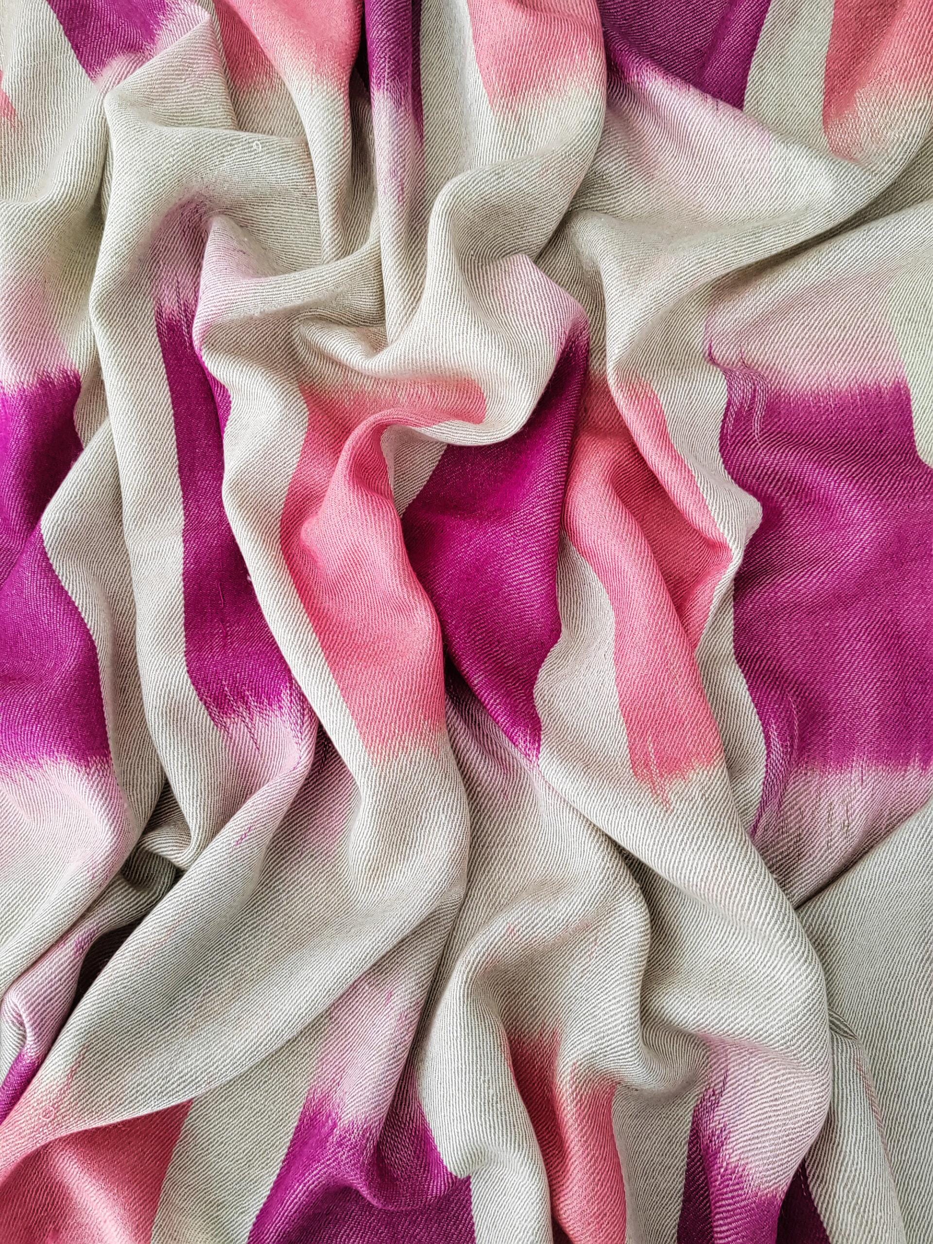 9c-600x800 Heritage Pashmina® Fuchsia Blush Strata Kashmiri Ikat Scarf - Image 3