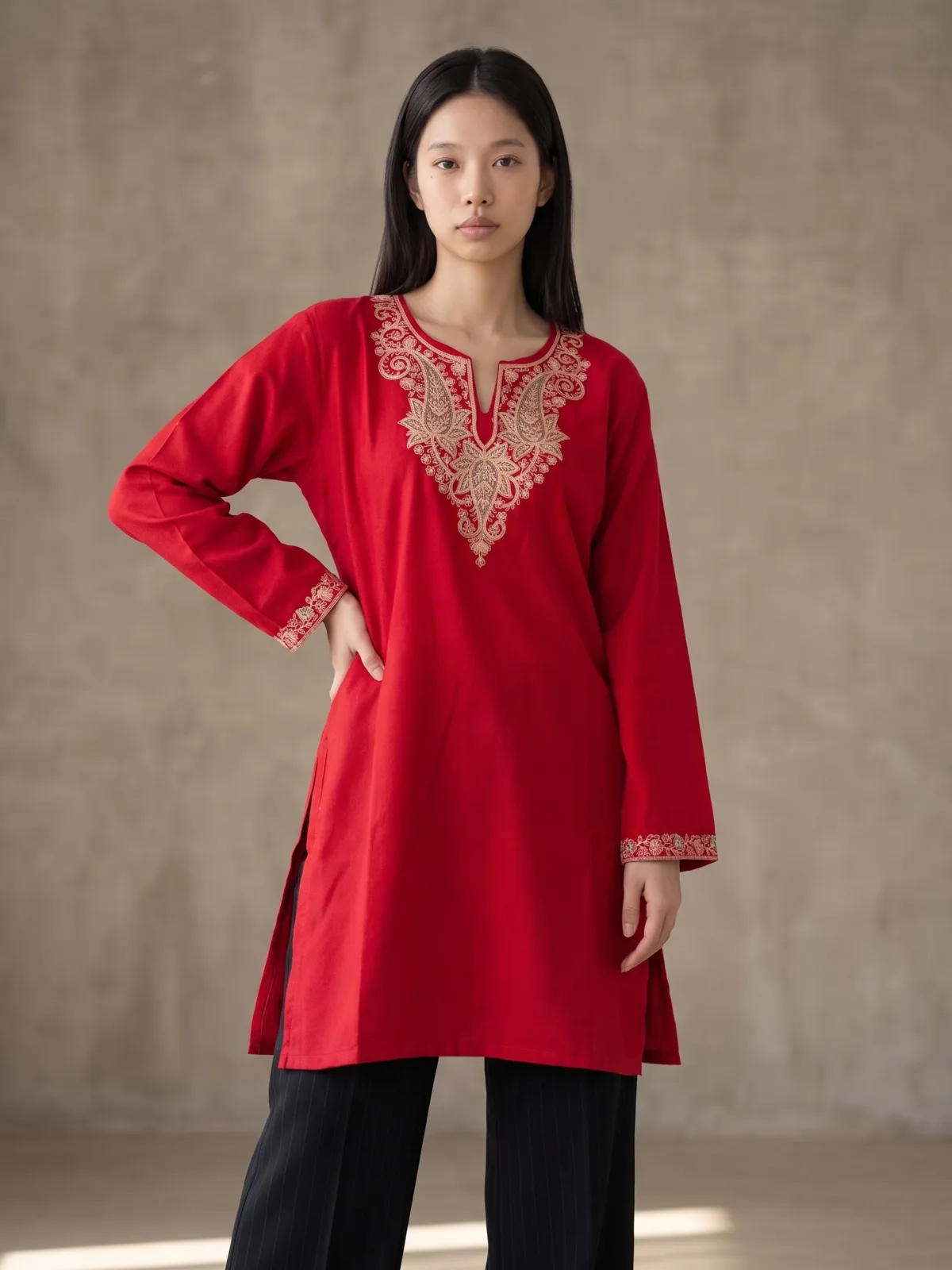 Crimson Garden Kashmiri Short Kurti
