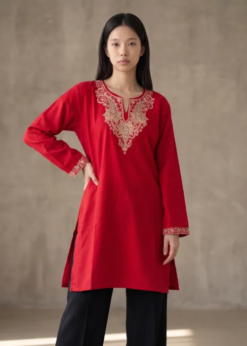 Crimson Garden Kashmiri Short Kurti