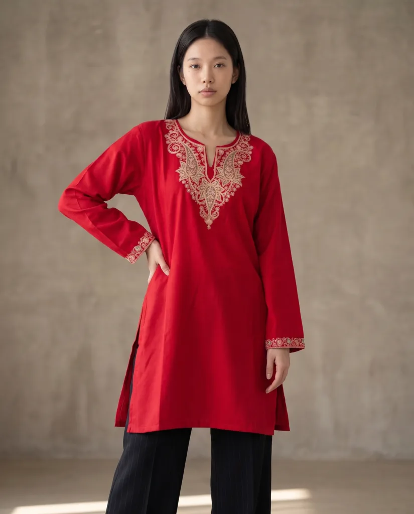 Crimson Garden Kashmiri Short Kurti