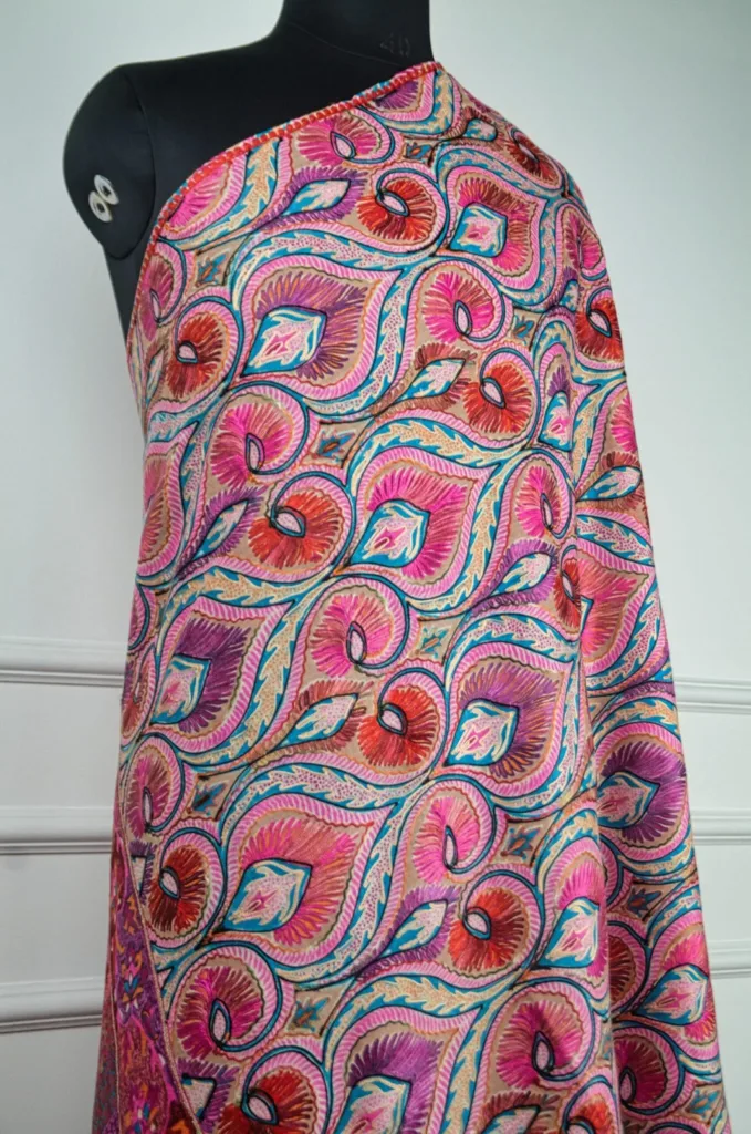 Rangrez Gulkaar Kalamkari Hand Painted Wool Shawl