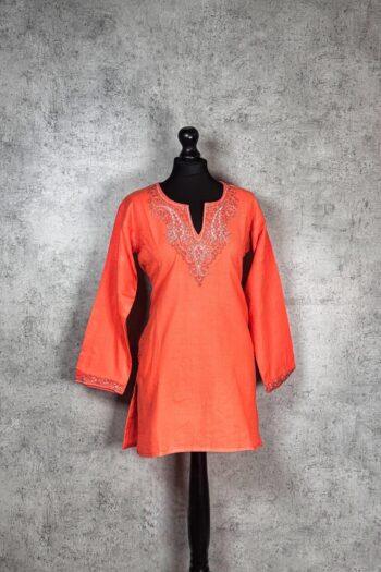 Coral Blossom Kashmiri Short Kurti