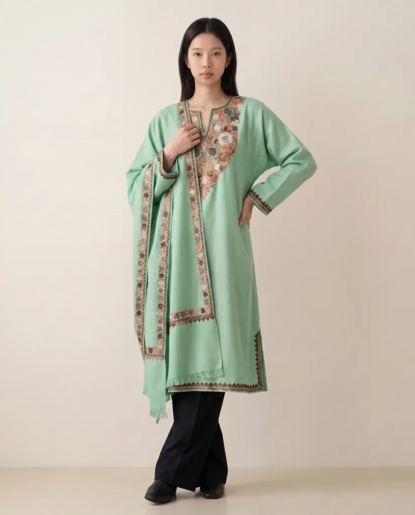 Sabz-e-Mehr Aari Embroidered Wool Pheran