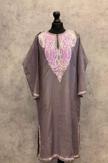 Naqsh e Jahan Kashmiri Acro Wool Aari Pheran in Lavender