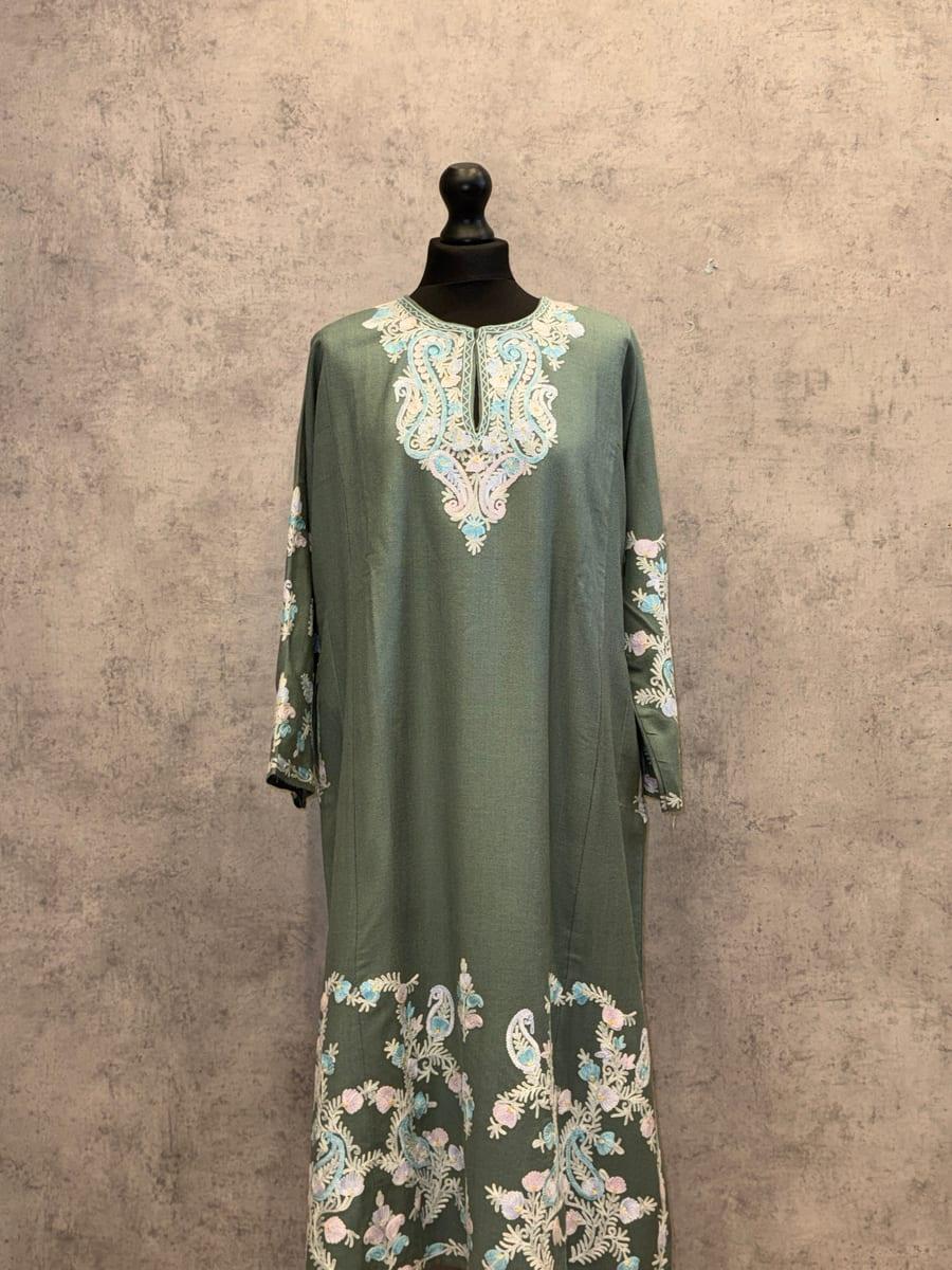 kb-1773505258829-0-700x933 Bahar e Noor Kashmiri Acro Wool Aari Pheran in Olive Green