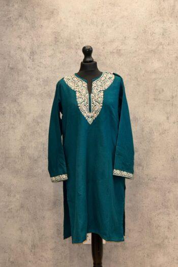 Zewar e Neelam Kashmiri Acro Wool Needle Kurti in Teal