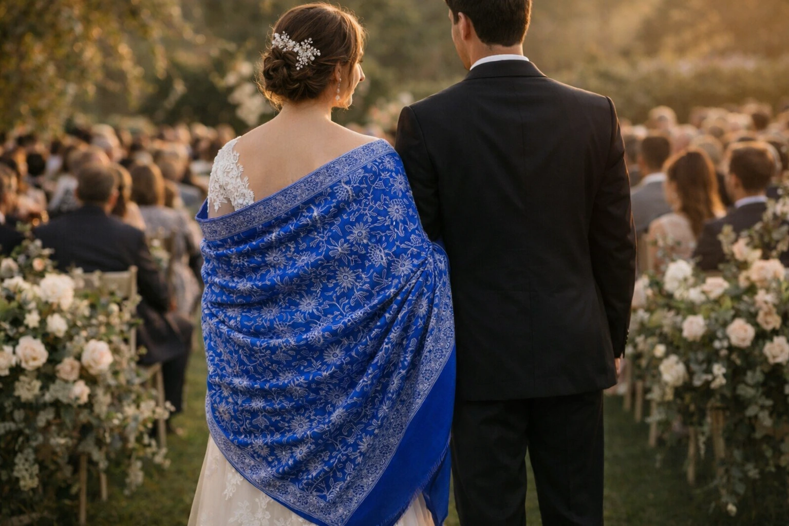 Bride in Royal Blue Embroidered Shawl square-image