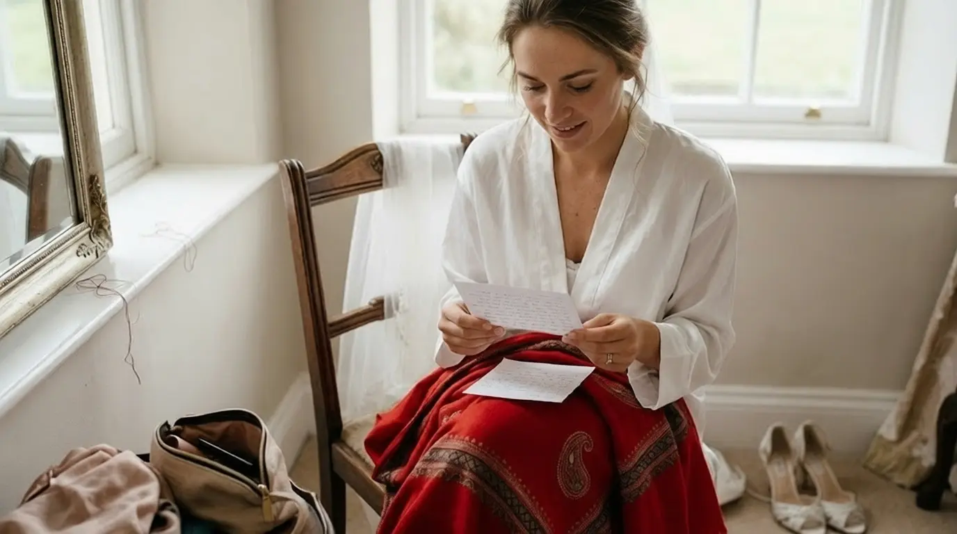 Candid-Wedding-Morning-Bride-with-Red-Paisley-Embroidered-Heritage-Shawl