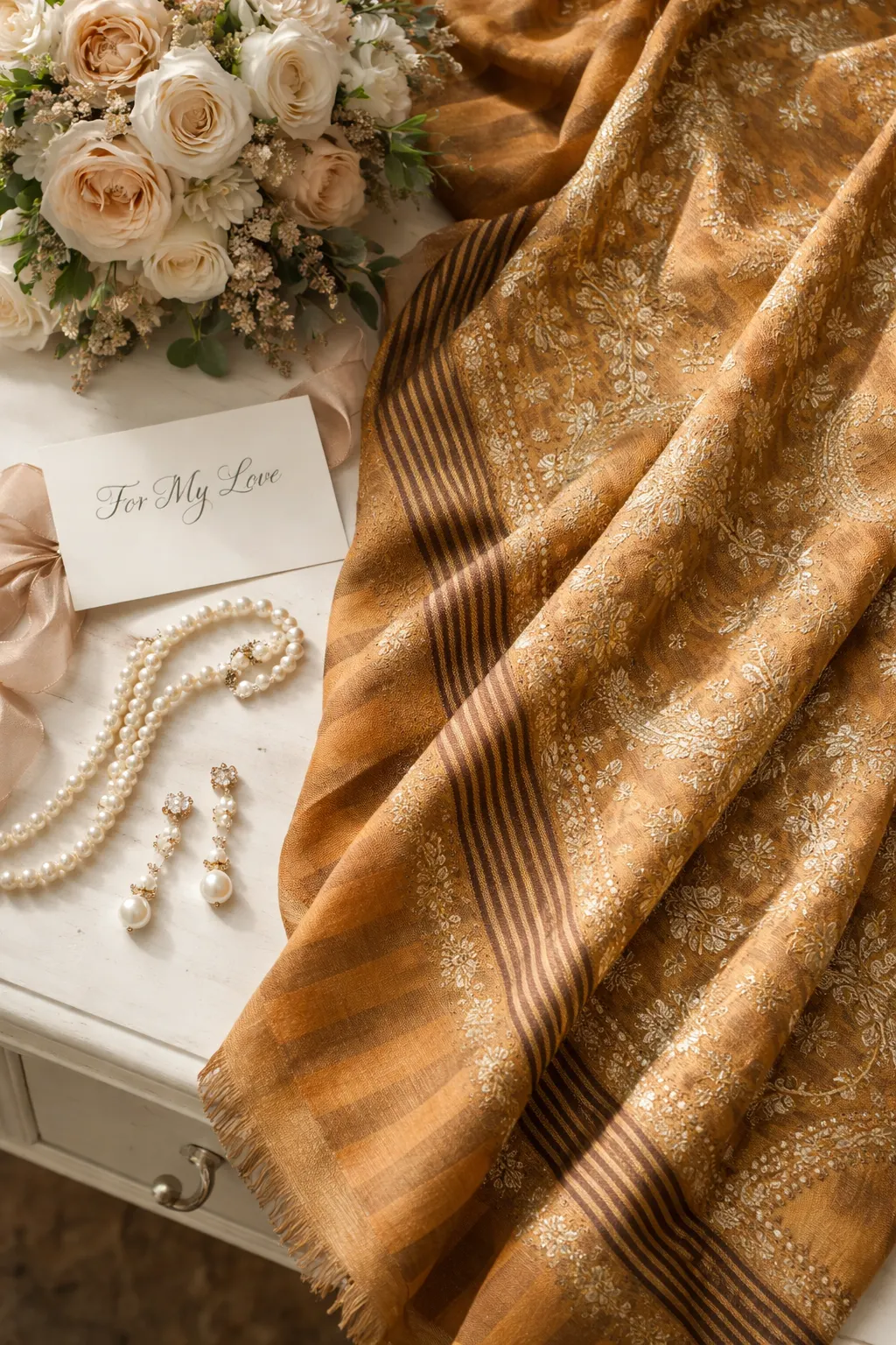 Golden Shawl with Pearls and Flowers Golden-Shawl-with-Pearls-and-Flowers