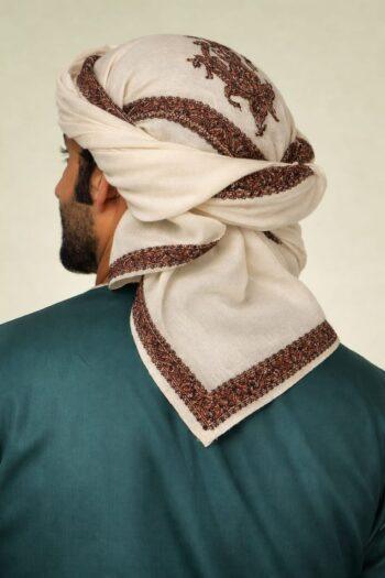 Aaftab Kashmiri Acro Wool Needle Scarf in Cream