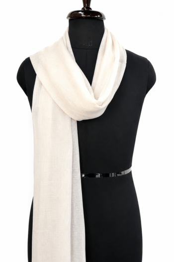 Off White Kashmiri Wool Silk Scarf Elegant Design