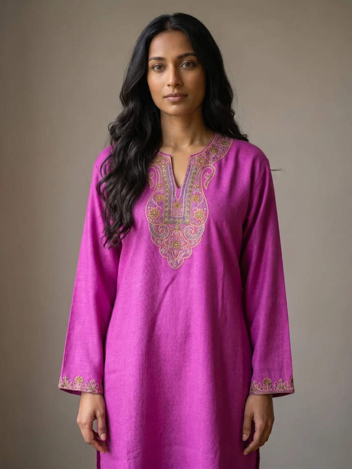 Gulnar Handcrafted Acro Wool Kurti with Kashmiri Needlework