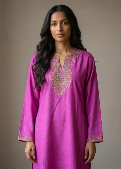 Gulnar Handcrafted Acro Wool Kurti with Kashmiri Needlework