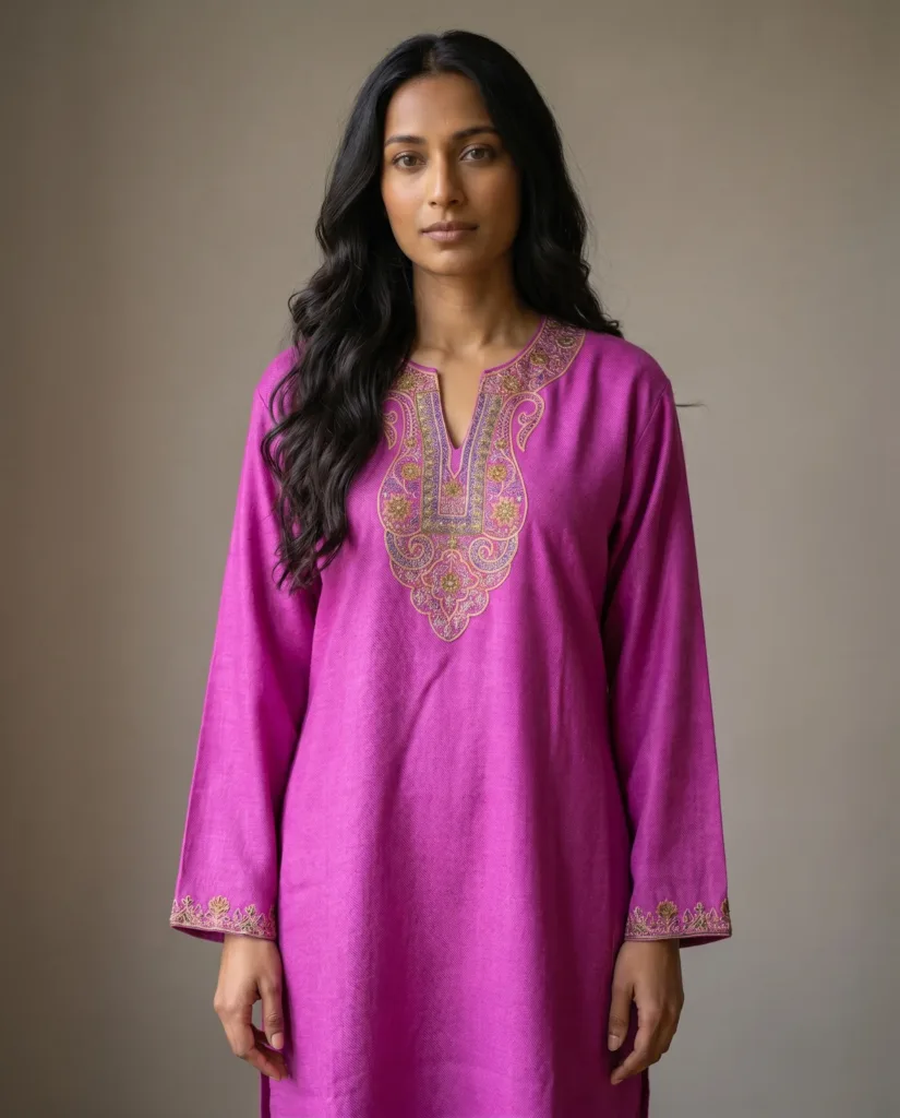 Gulnar Handcrafted Acro Wool Kurti with Kashmiri Needlework