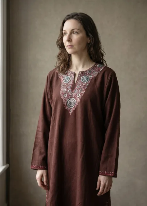 Inaayat Cocoa Hand Needle Work Pheran