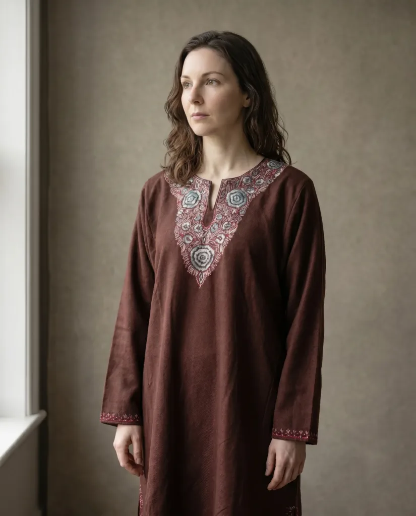 Inaayat Cocoa Hand Needle Work Pheran