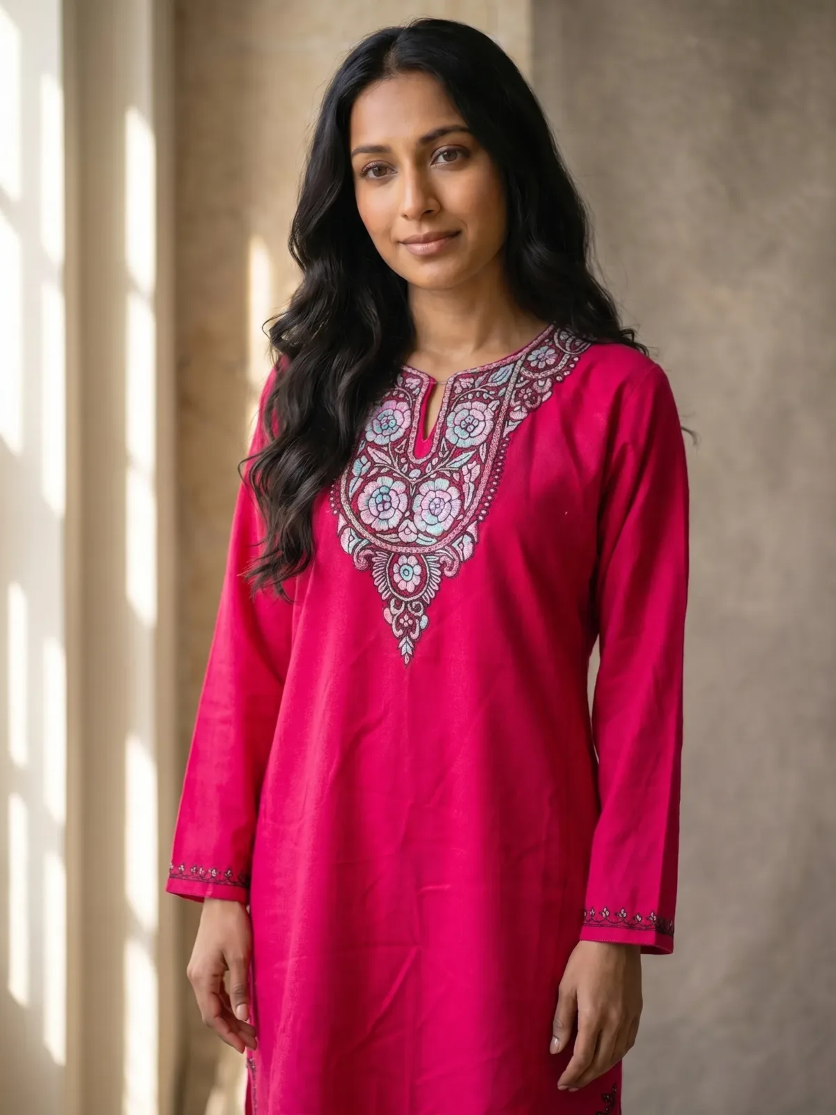Inaya Deep Rose Hand Needle Work Pheran