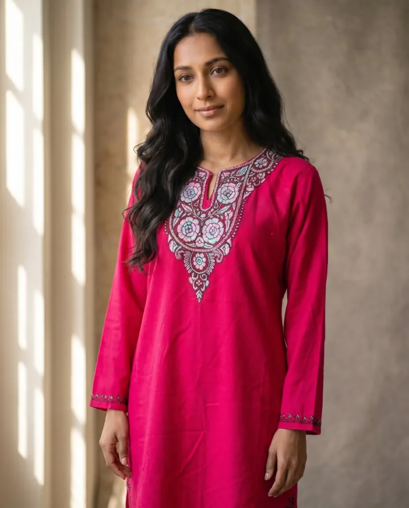 Inaya Deep Rose Hand Needle Work Pheran