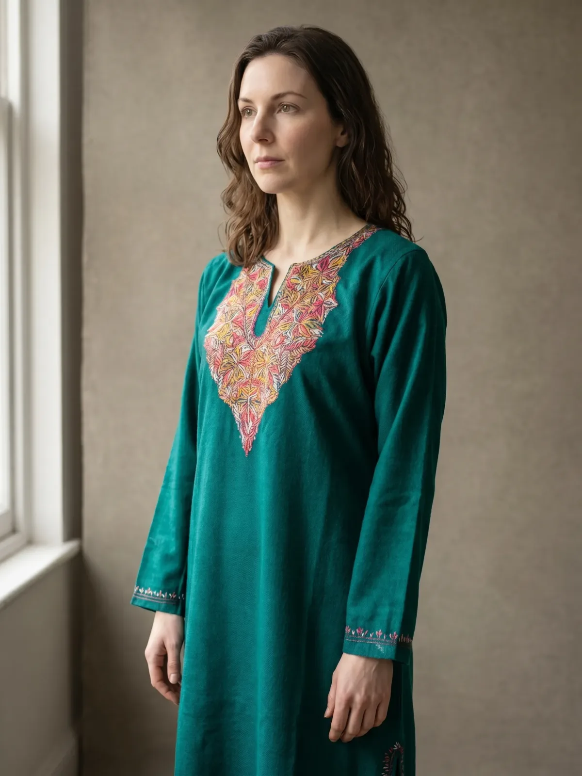 Naazeen Emerald Hand Needle Work Pheran