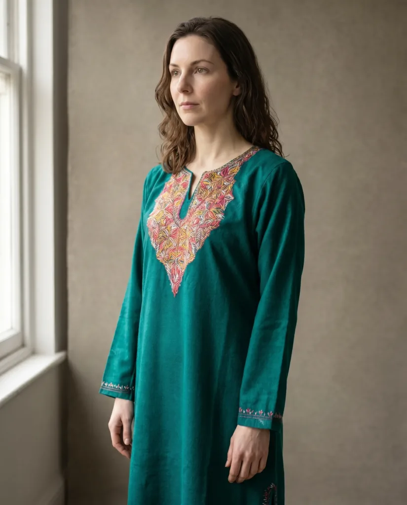 Naazeen Emerald Hand Needle Work Pheran