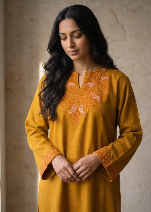 Nargis-e-Zar Kashmiri Acro Wool Aari-Embroidered Pheran
