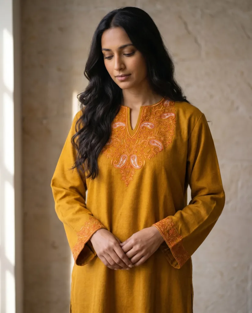 Nargis-e-Zar Kashmiri Acro Wool Aari-Embroidered Pheran