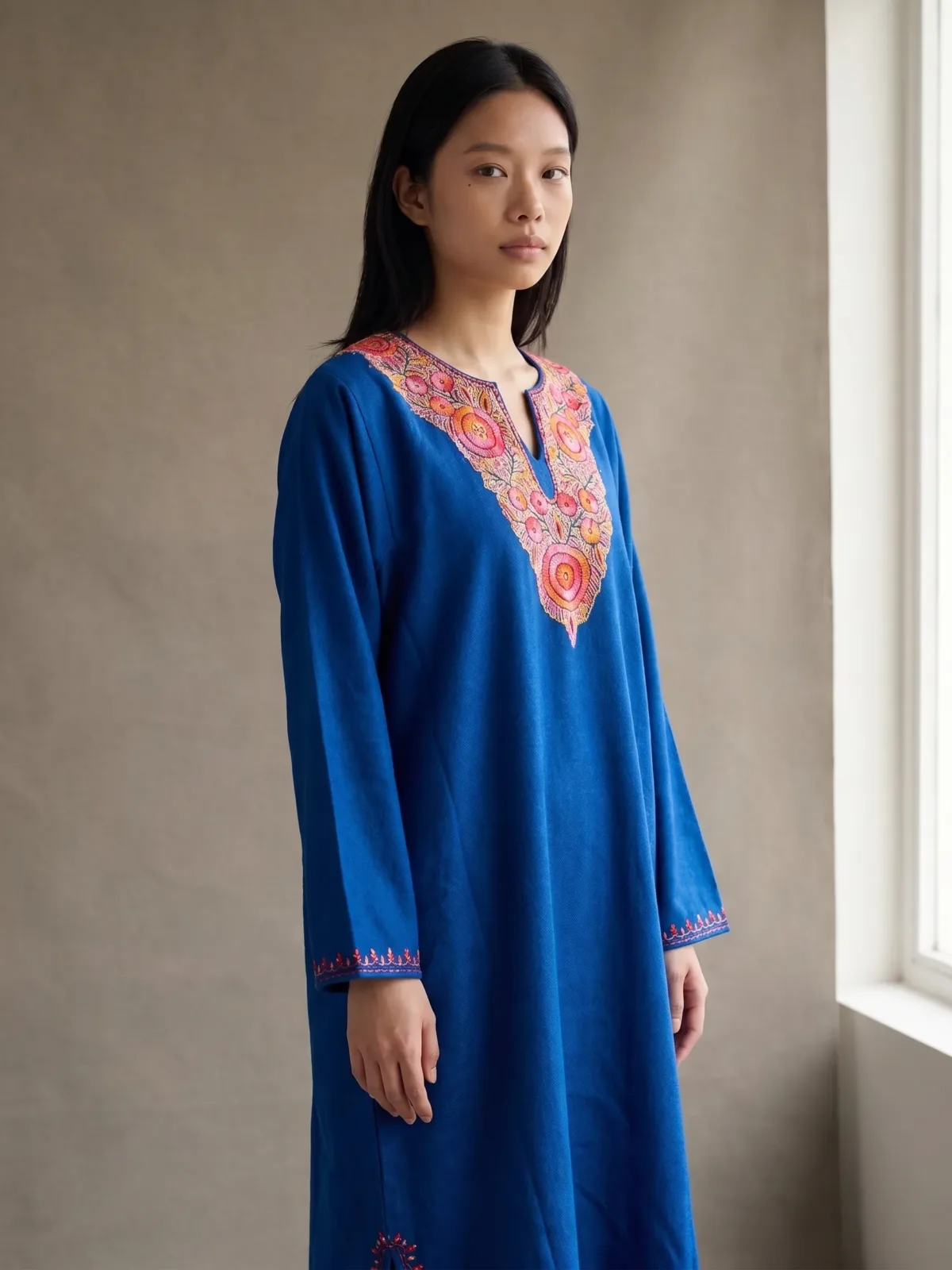 Noorani Sapphire Bloom Hand Needle Work Pheran