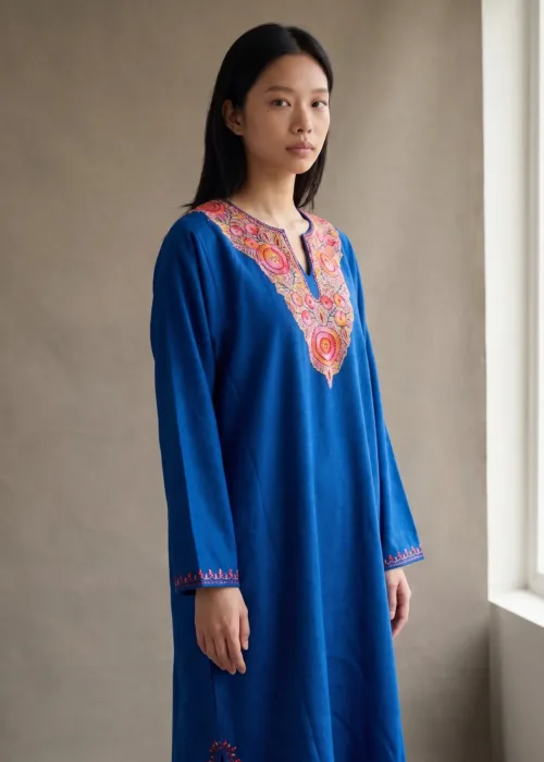 Noorani Sapphire Bloom Hand Needle Work Pheran