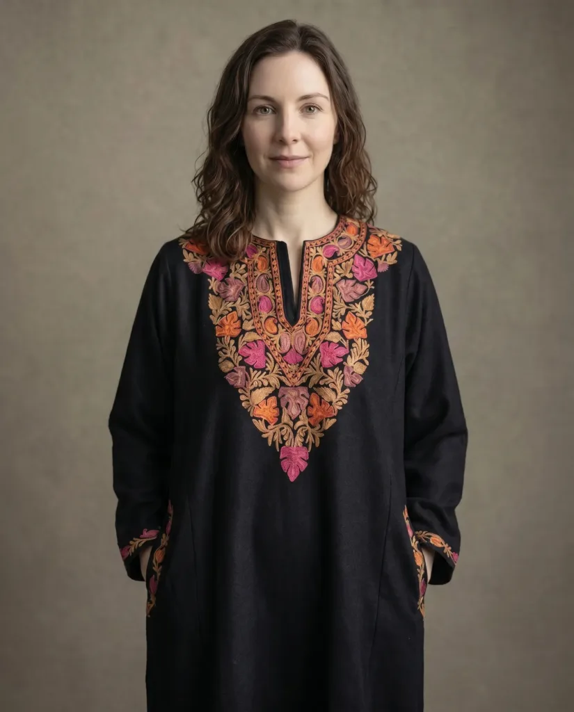 Posh Rang Acro Wool Aari Embroidered Pheran