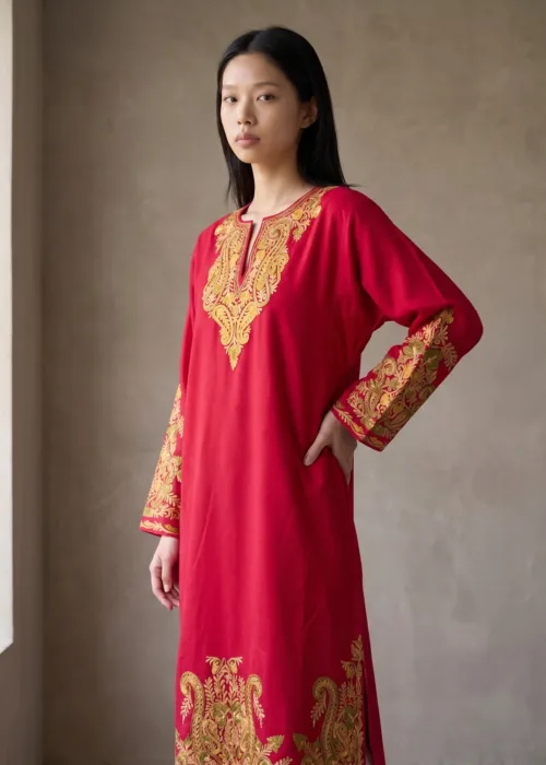 Rang-e-Mahraab Kashmiri Acro Wool Aari-Embroidered Pheran